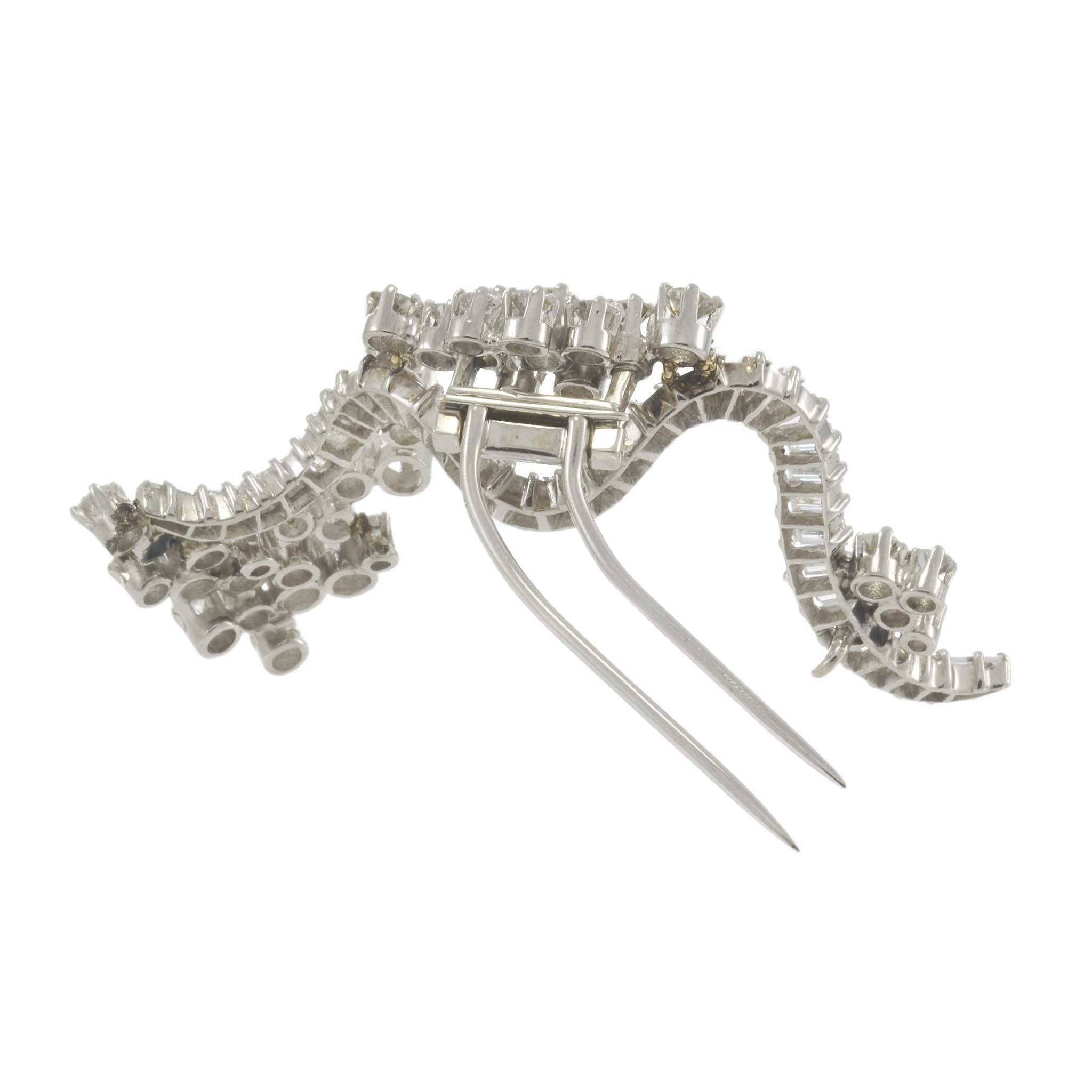 Estate Deco Platinum and Diamond Ribbon Brooch