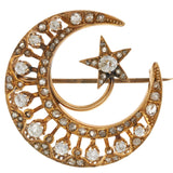 Antique Victorian Era 18KT Gold Sun, Moon, and Stars Brooch with Diamonds