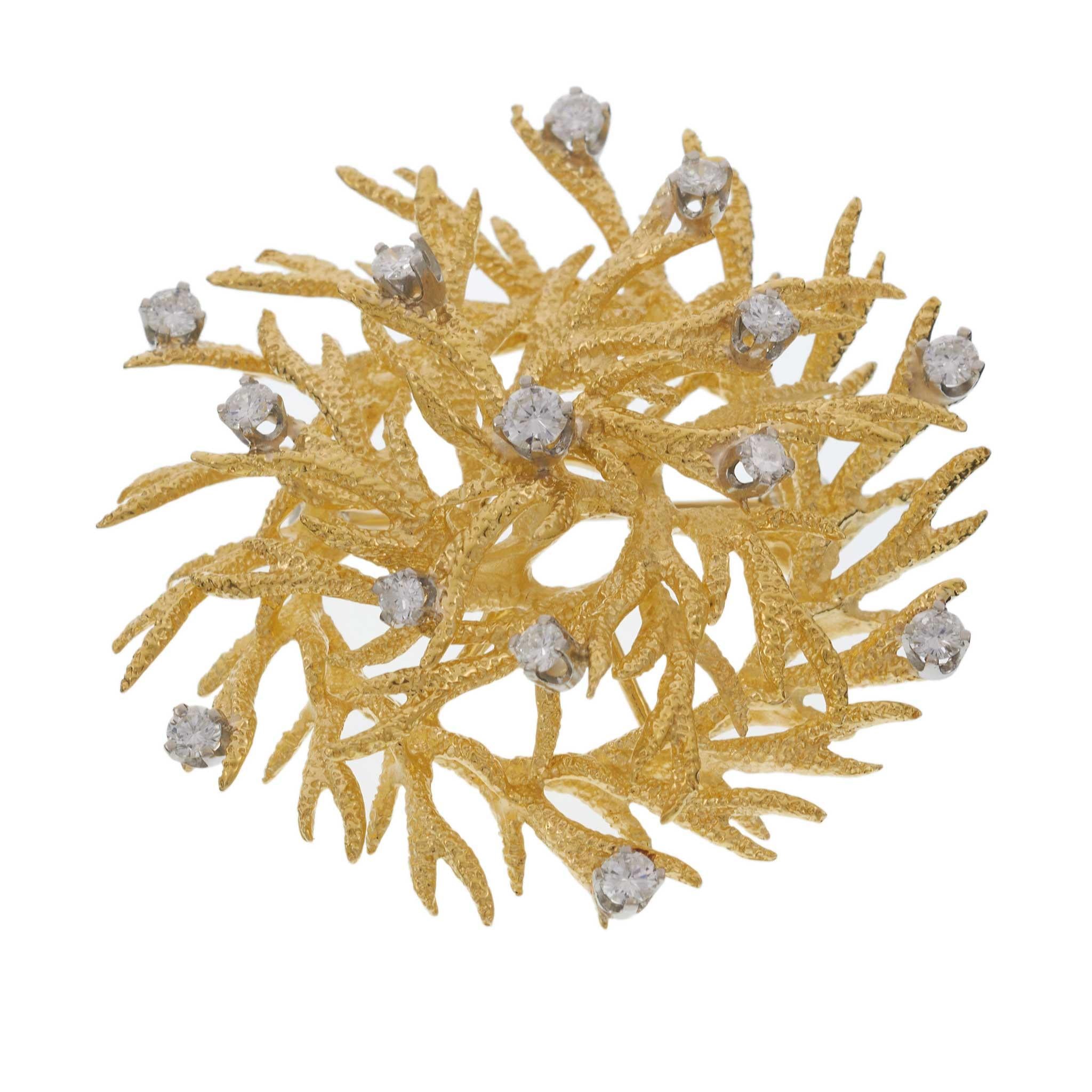 Vintage Retro Era 14KT Yellow Gold Diamond Nest Brooch – 0.75CTW