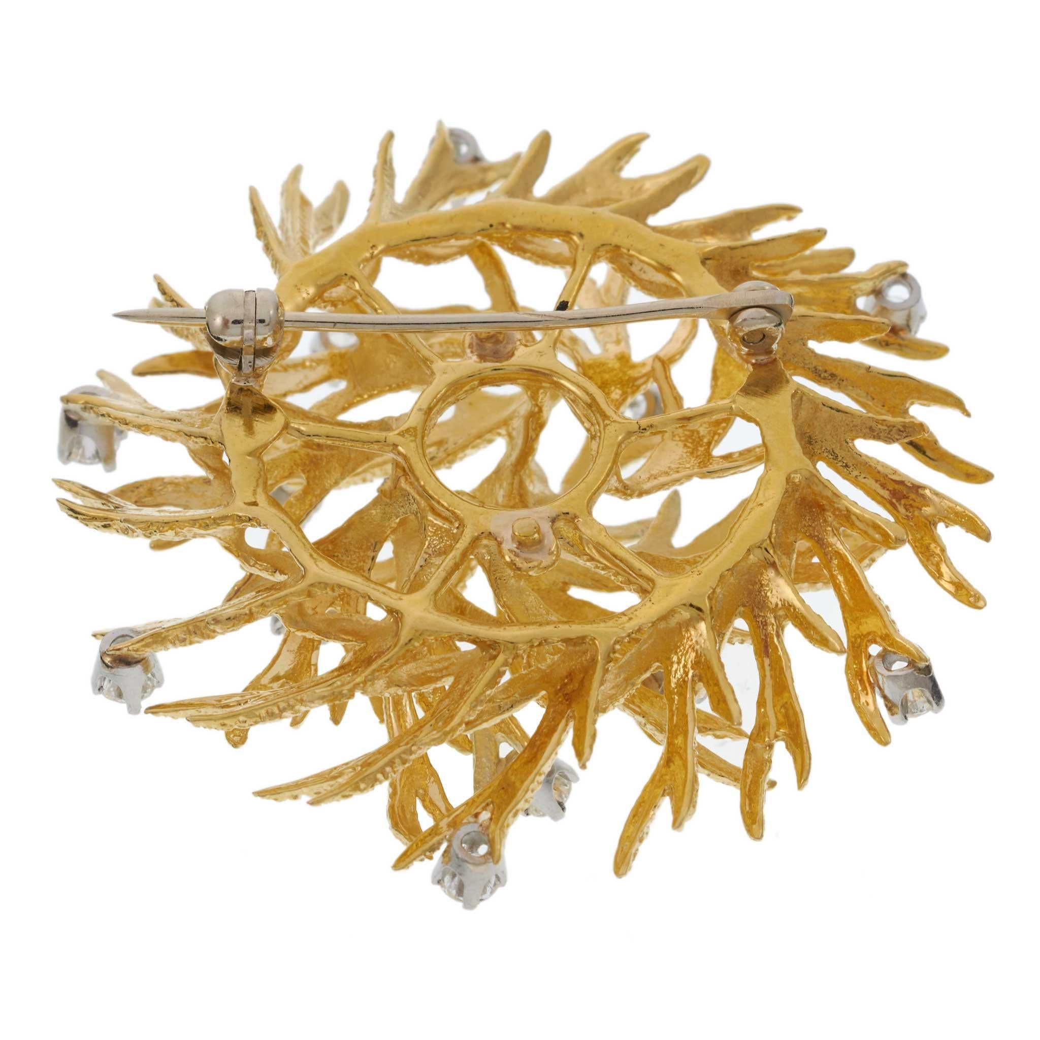 Vintage Retro Era 14KT Yellow Gold Diamond Nest Brooch – 0.75CTW