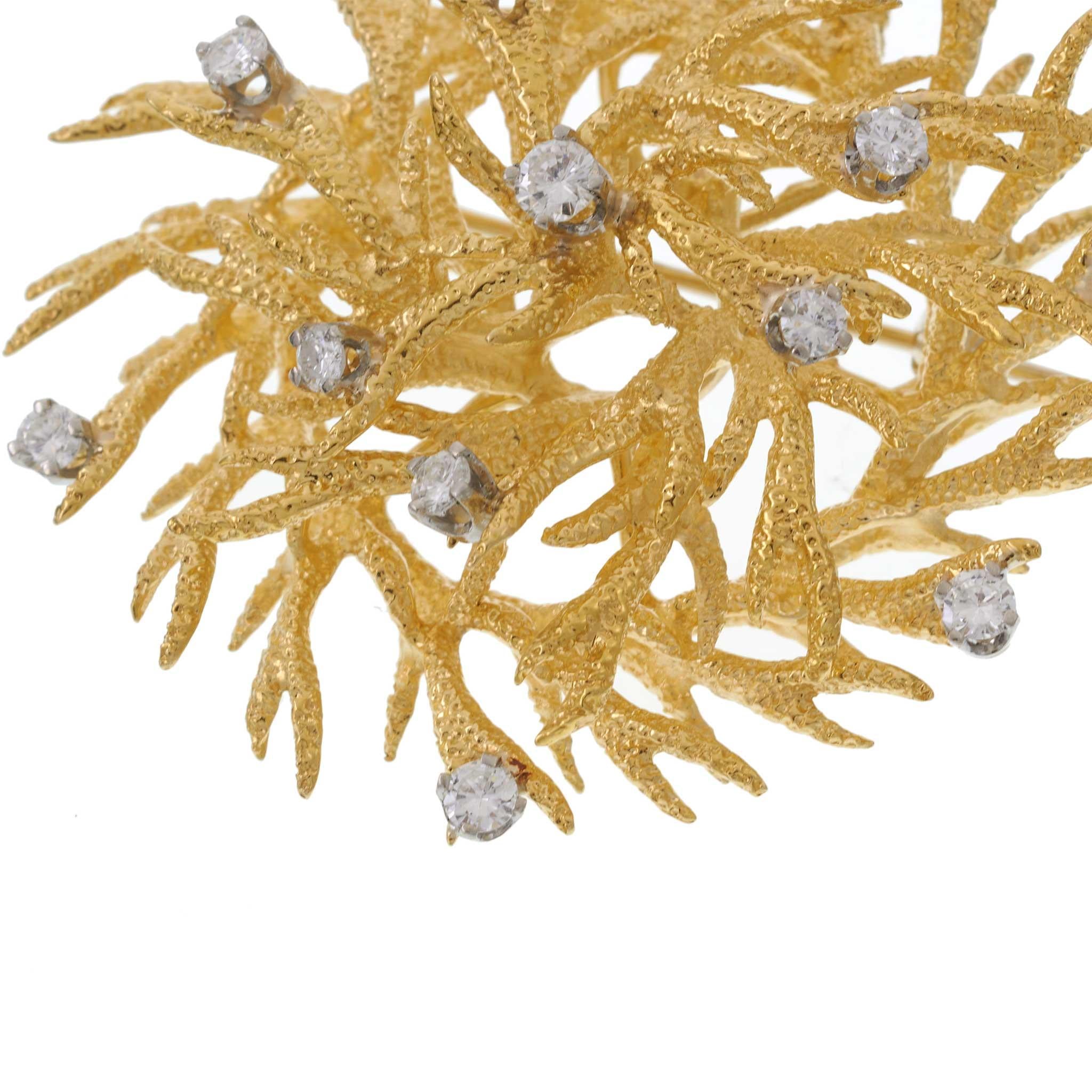 Vintage Retro Era 14KT Yellow Gold Diamond Nest Brooch – 0.75CTW
