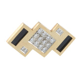 Vintage 14KT Yellow Gold 0.72CT Diamond & Black Onyx Geometric Brooch / Tie Pin