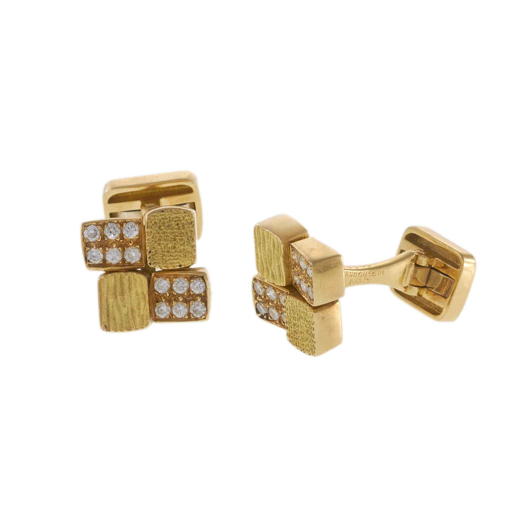 Vintage French circa 1950 Mauboussin 18KT Yellow Gold Dice Cufflinks