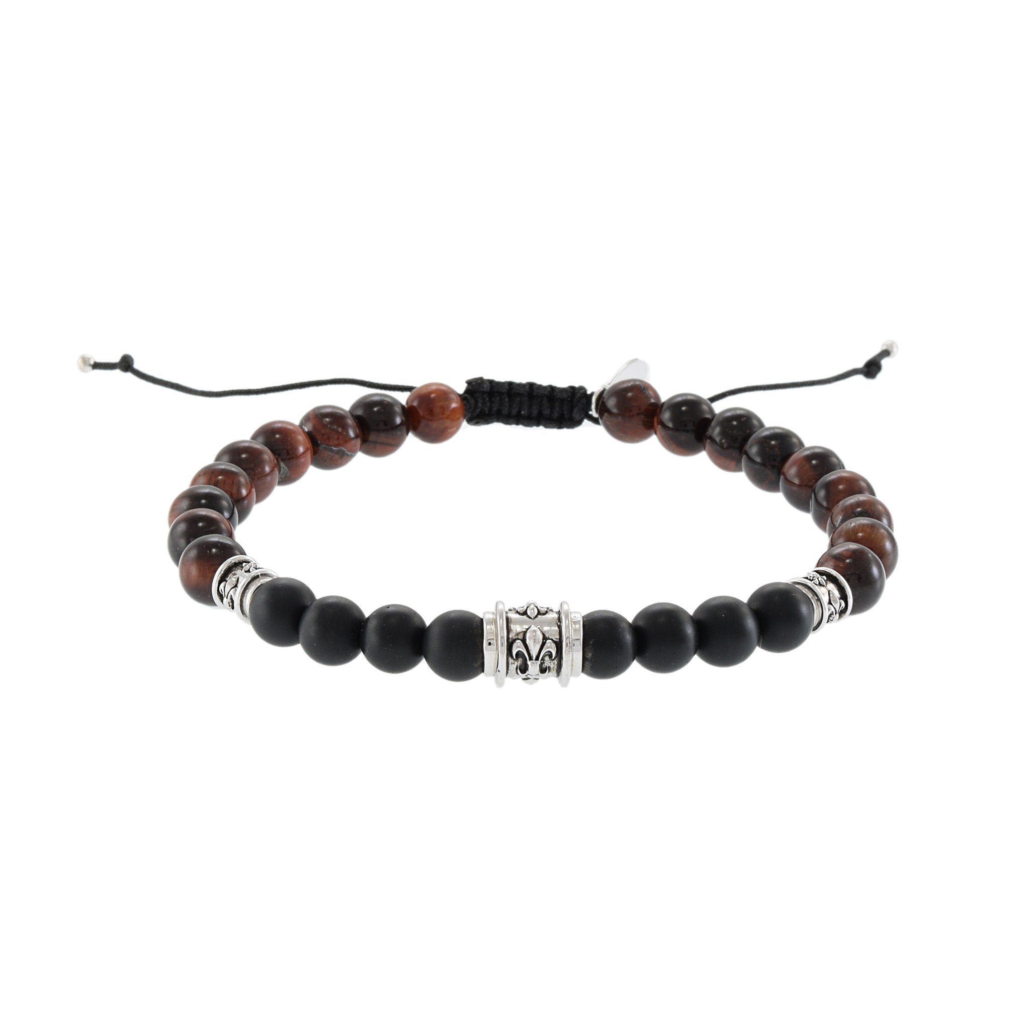 Louis Martin Sterling Silver Tigers Eye and Black Onyx Beaded Bracelet