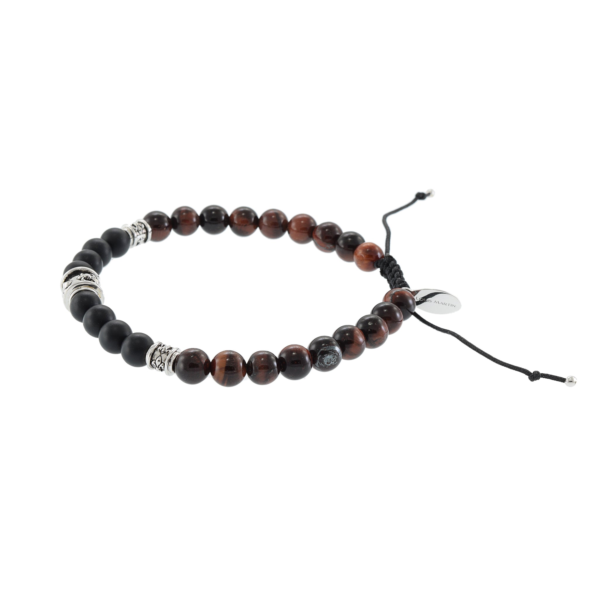 Louis Martin Sterling Silver Tigers Eye and Black Onyx Beaded Bracelet