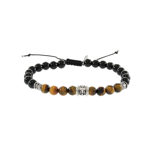 Louis Martin Sterling Silver Tiger Eye and Black Onyx Beaded Bracelet