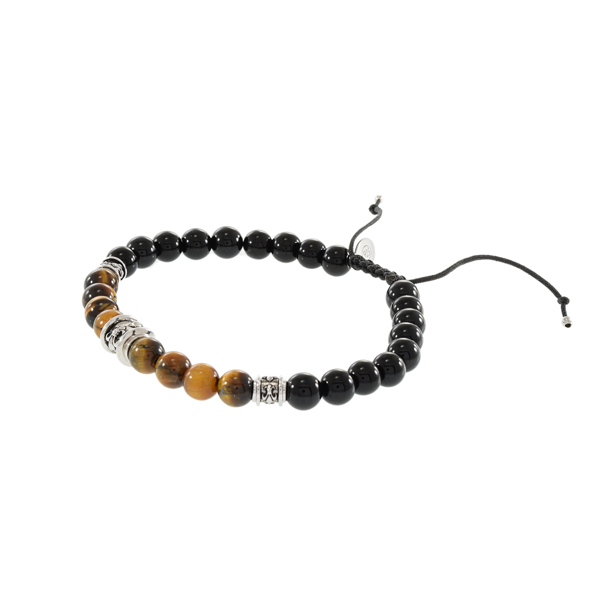 Louis Martin Sterling Silver Tiger Eye and Black Onyx Beaded Bracelet