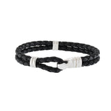 Louis Martin Sterling Silver 8.5" Black Italian Leather Bracelet