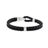 Louis Martin Sterling Silver 8.5" Black Italian Leather Bracelet