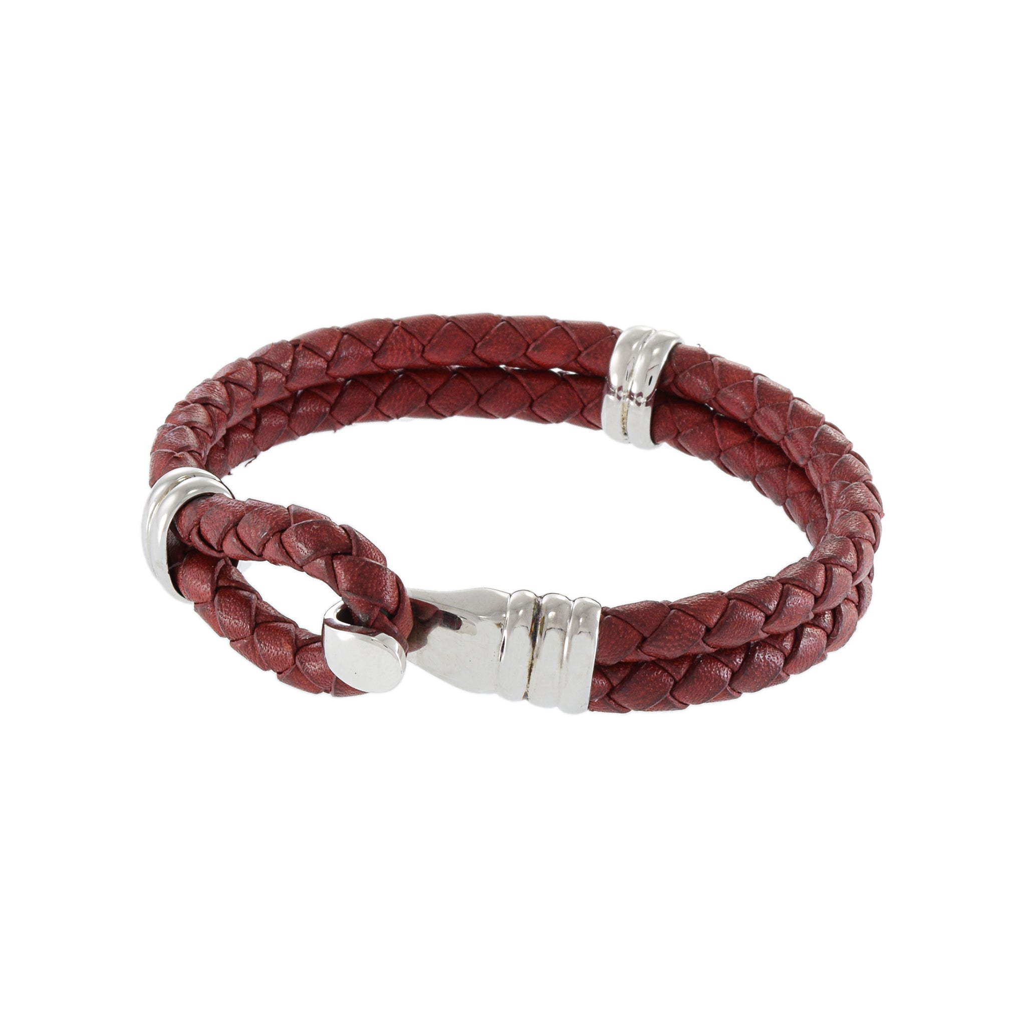 Louis Martin Sterling Silver 7.5" Red Italian Leather Bracelet