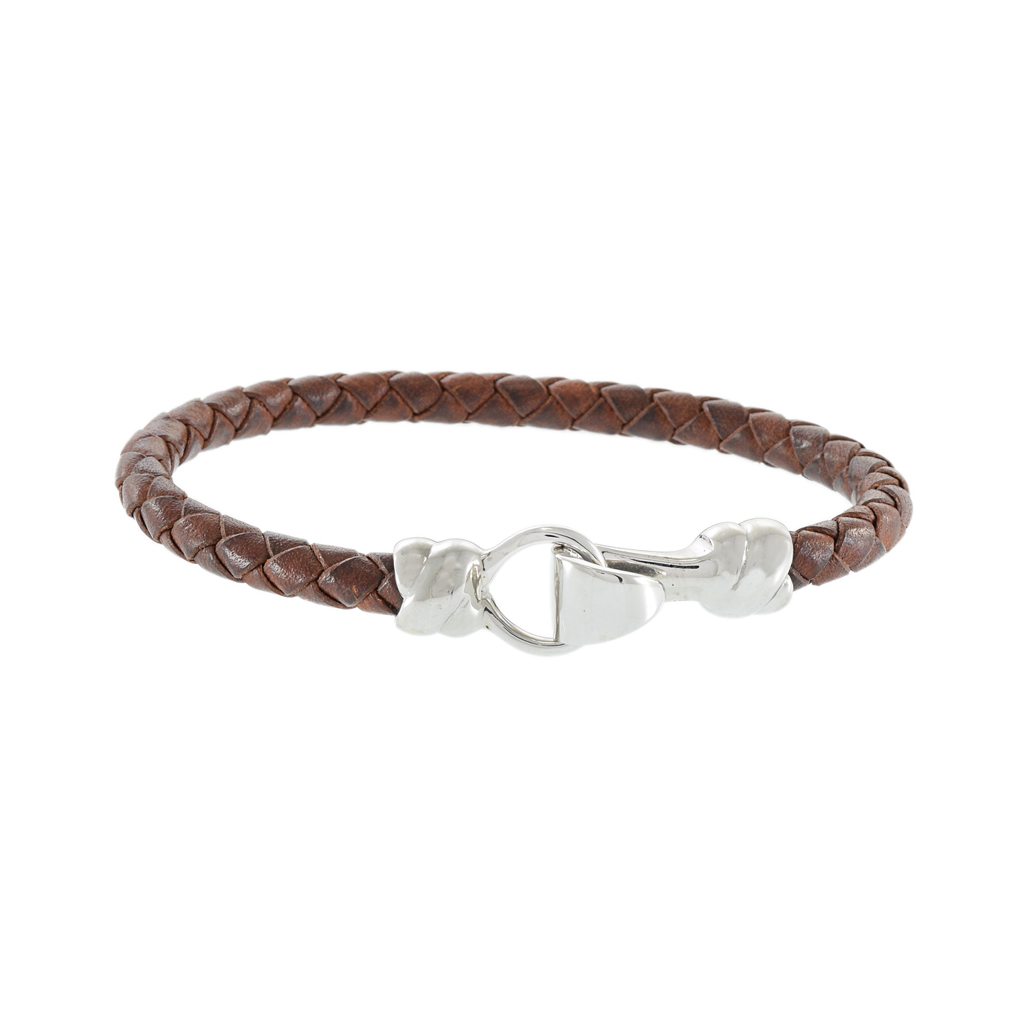 Louis Martin Sterling Silver 7.5" Italian Brown Leather Weave Bracelet