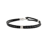 Louis Martin Black Italian Leather Sterling Silver Hook Bracelet