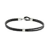 Louis Martin Sterling Silver 8.5" Italian Black Leather Weave Bracelet