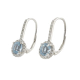 14KT White Gold Aquamarine and Diamond Halo Huggie Earrings