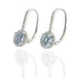 14KT White Gold Aquamarine and Diamond Halo Huggie Earrings
