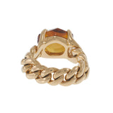 Vintage Pomellato 18KT Yellow Gold Madeira Quartz Cuban Link Ring