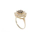 Vintage 1970s 14KT Yellow Gold Opal and Blue Sapphire Cluster Ring