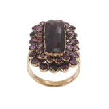 Victorian Era Rubellite and Old Cut Gemstone Cluster Ring in 14KT Yellow Gold
