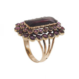 Victorian Era Rubellite and Old Cut Gemstone Cluster Ring in 14KT Yellow Gold