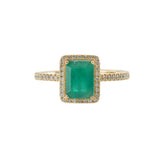 14KT Yellow Gold Emerald-Cut Emerald and Diamond Halo Ring
