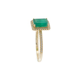 14KT Yellow Gold Emerald-Cut Emerald and Diamond Halo Ring