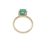 14KT Yellow Gold Emerald-Cut Emerald and Diamond Halo Ring