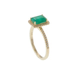 14KT Yellow Gold Emerald-Cut Emerald and Diamond Halo Ring