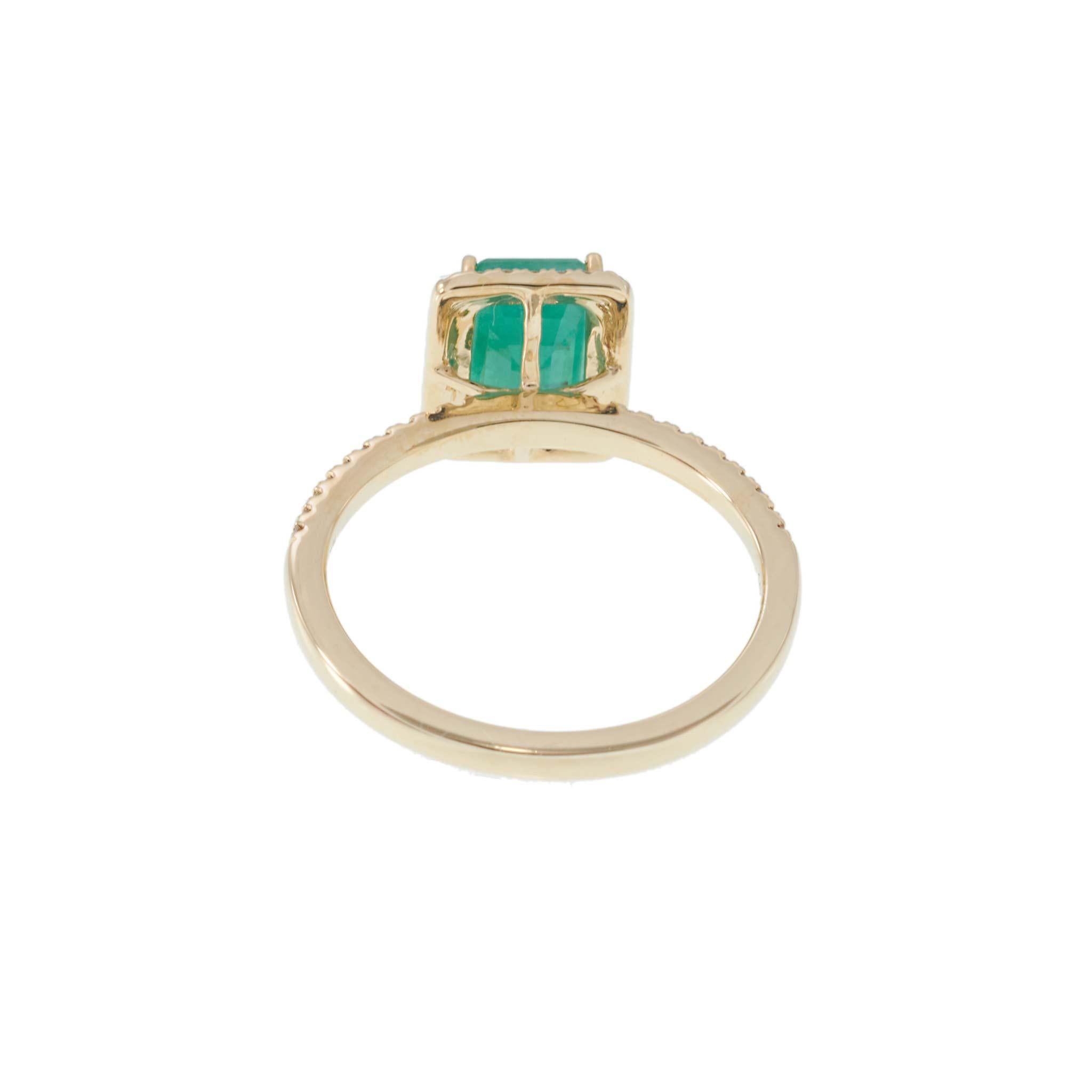14KT Yellow Gold Emerald-Cut Emerald and Diamond Halo Ring