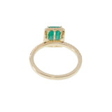 14KT Yellow Gold Emerald-Cut Emerald and Diamond Halo Ring