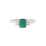 14KT White Gold Emerald and Diamond Three-Stone Ring