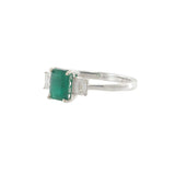 14KT White Gold Emerald and Diamond Three-Stone Ring