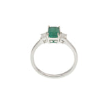 14KT White Gold Emerald and Diamond Three-Stone Ring