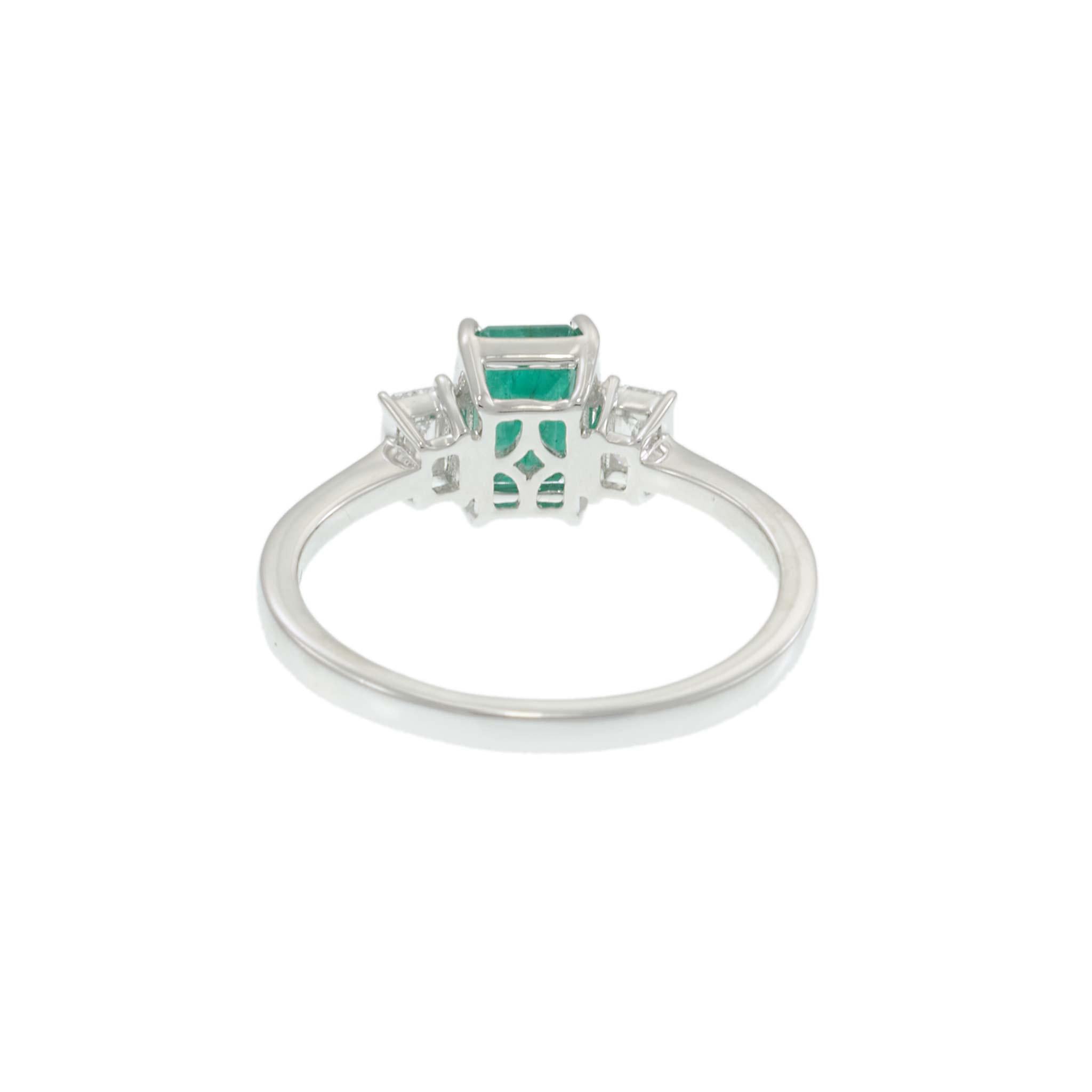 14KT White Gold Emerald and Diamond Three-Stone Ring