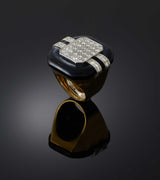 Vintage Signed David Webb Onyx and Diamond Cocktail Ring
