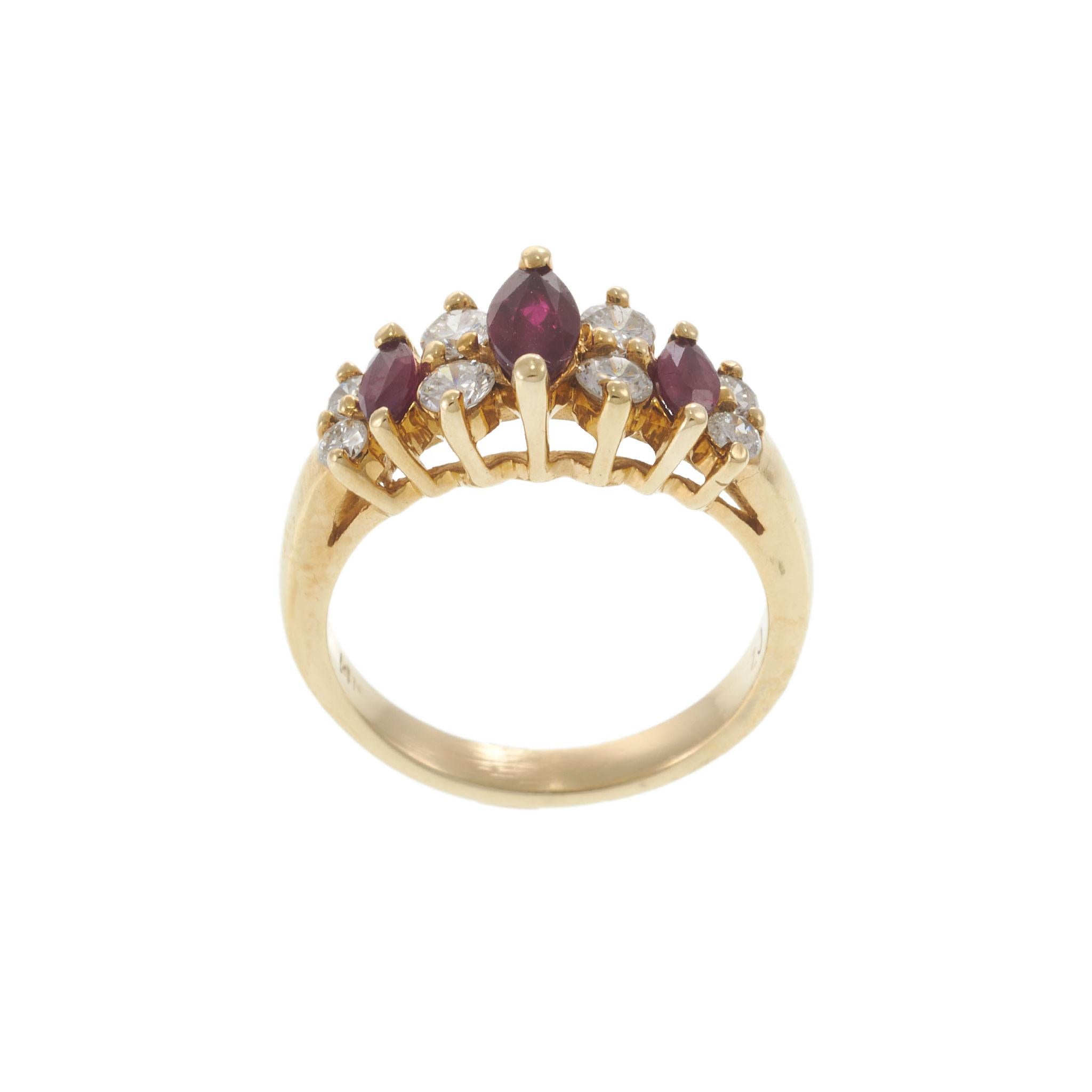 Vintage 1970’s 14KT Yellow Gold Ruby and Diamond Ring