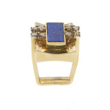 Vintage Retro 18KT Yellow Gold Rectangular Lapis & Diamond Cocktail Ring