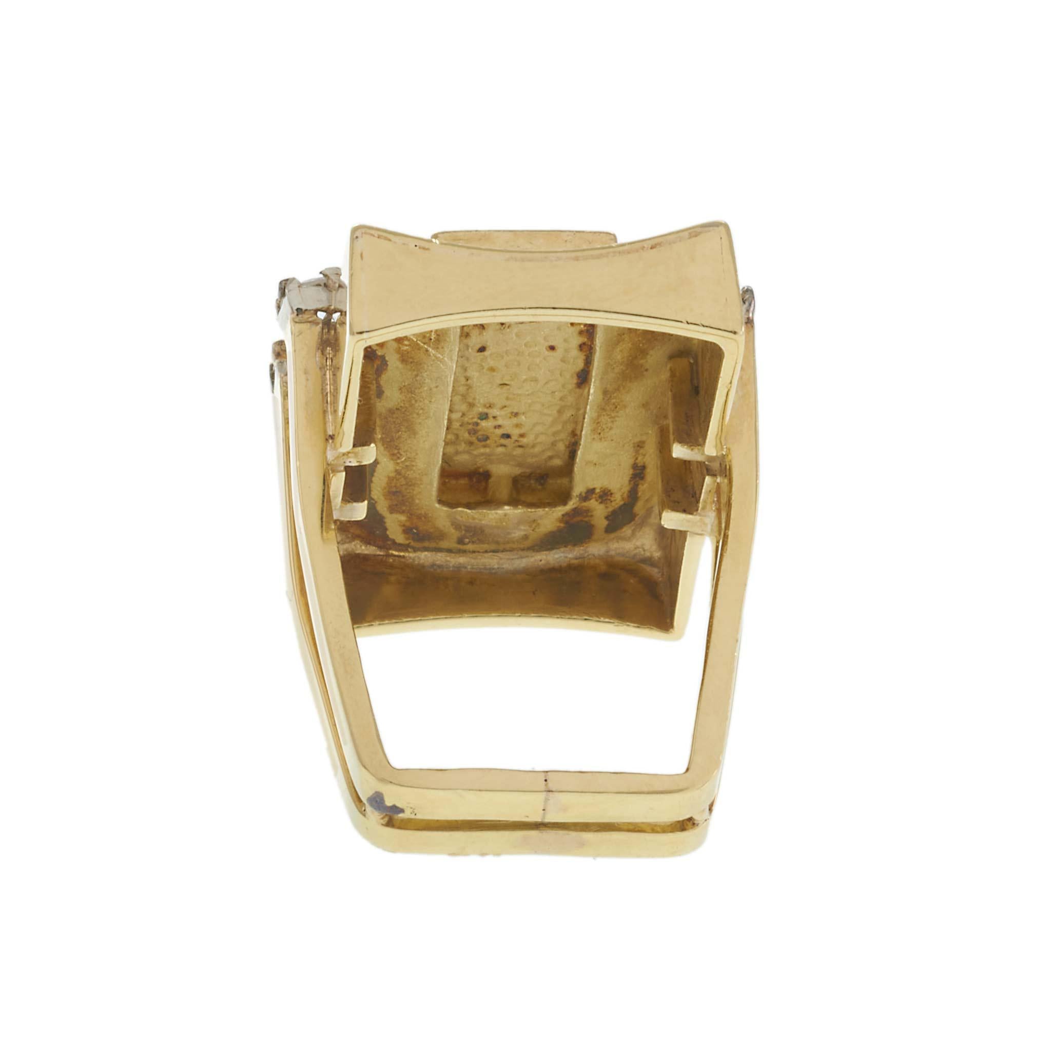 Vintage Retro 18KT Yellow Gold Rectangular Lapis & Diamond Cocktail Ring