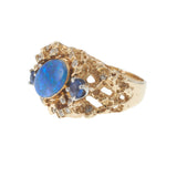Vintage Retro Era 14KT Yellow Gold Black Opal, Sapphire, and Diamond Ring