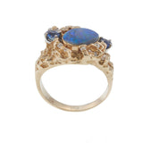 Vintage Retro Era 14KT Yellow Gold Black Opal, Sapphire, and Diamond Ring