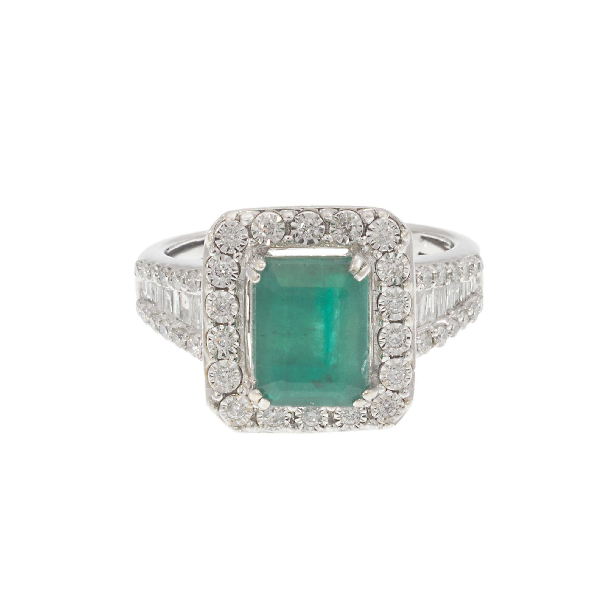 Estate Effy 14KT White Gold Emerald and Diamond Ring