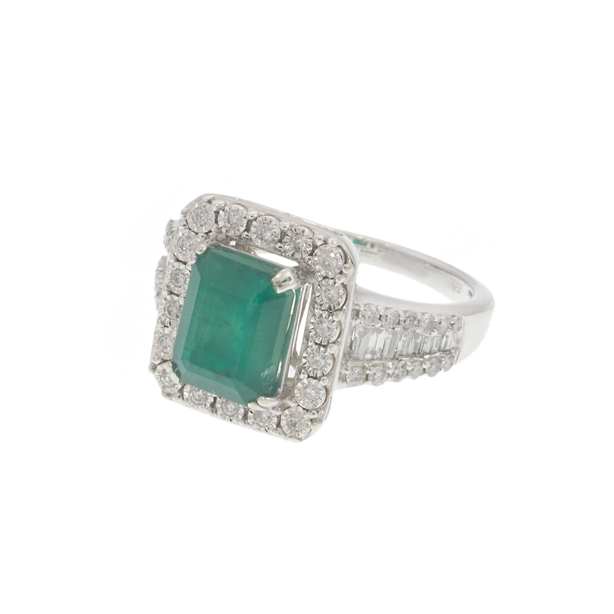 Estate Effy 14KT White Gold Emerald and Diamond Ring