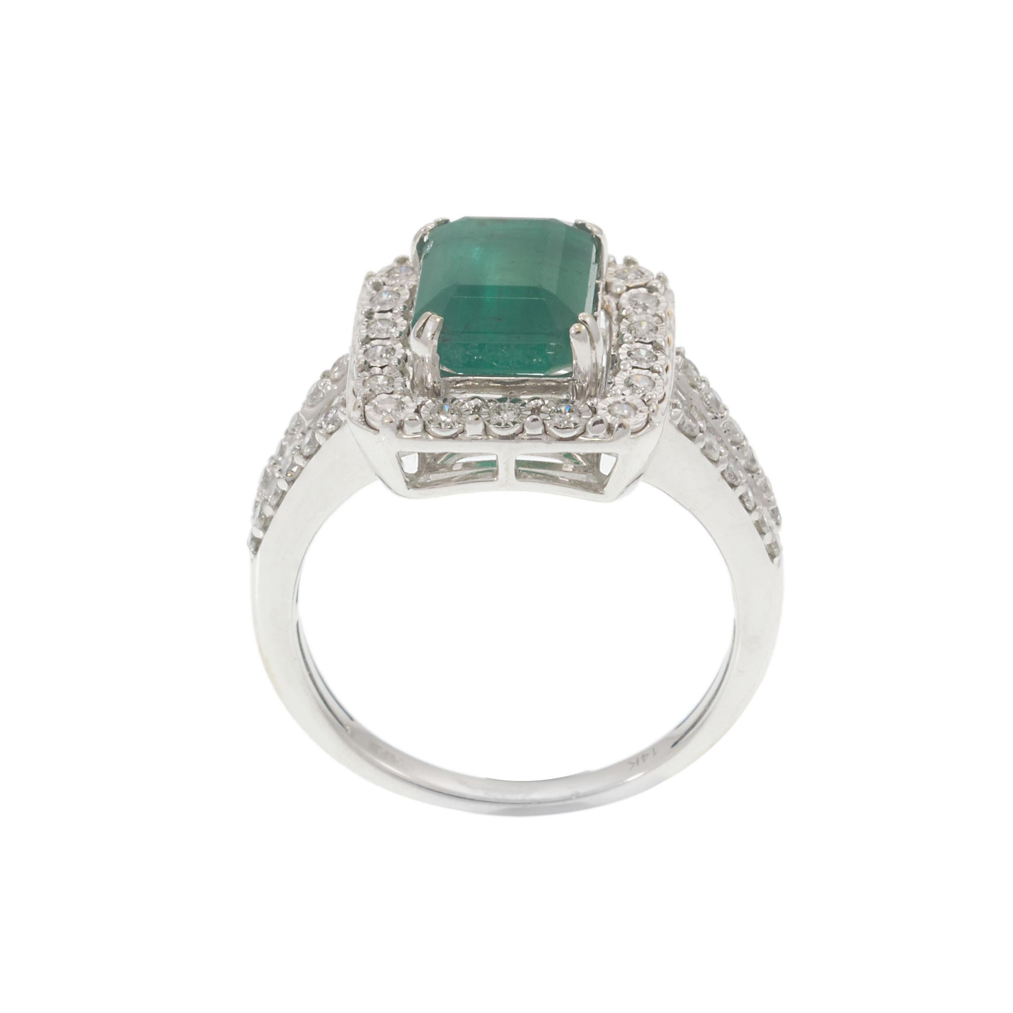 Estate Effy 14KT White Gold Emerald and Diamond Ring