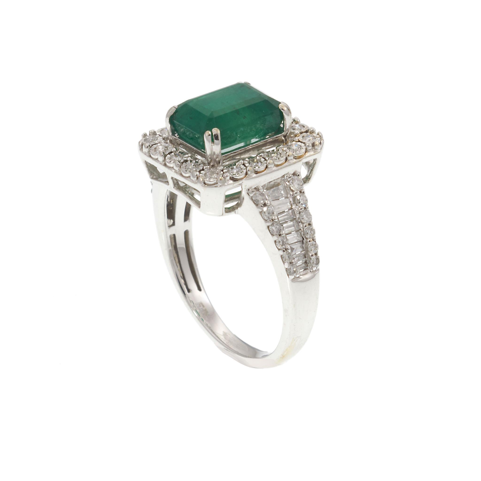 Estate Effy 14KT White Gold Emerald and Diamond Ring