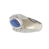 Vintage 14KT White Gold Blue Star Sapphire and Diamond Ring 1.80CT