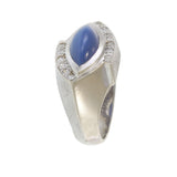 Vintage 14KT White Gold Blue Star Sapphire and Diamond Ring 1.80CT