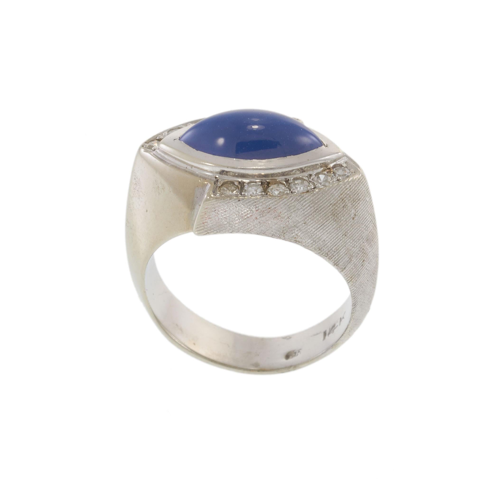 Vintage 14KT White Gold Blue Star Sapphire and Diamond Ring 1.80CT