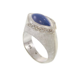 Vintage 14KT White Gold Blue Star Sapphire and Diamond Ring 1.80CT