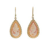 Retro Era Portrait Cameo Drop Earrings in 14KT Yellow Gold
