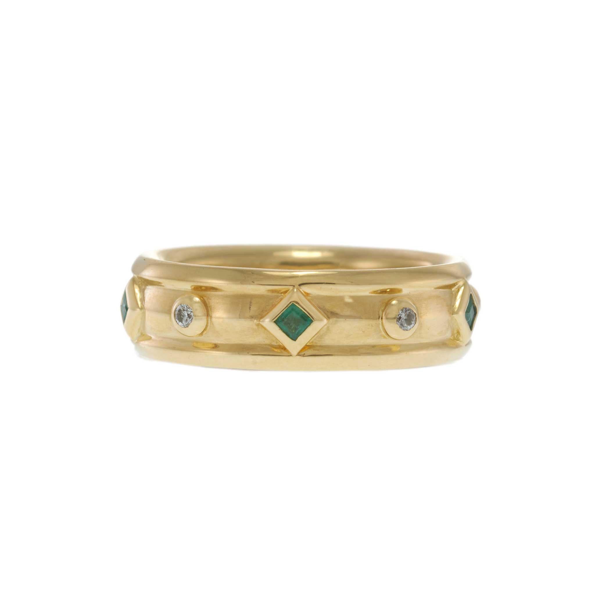 Estate 18KT Yellow Gold David Yurman Modern Renaissance Emerald & Diamond Ring
