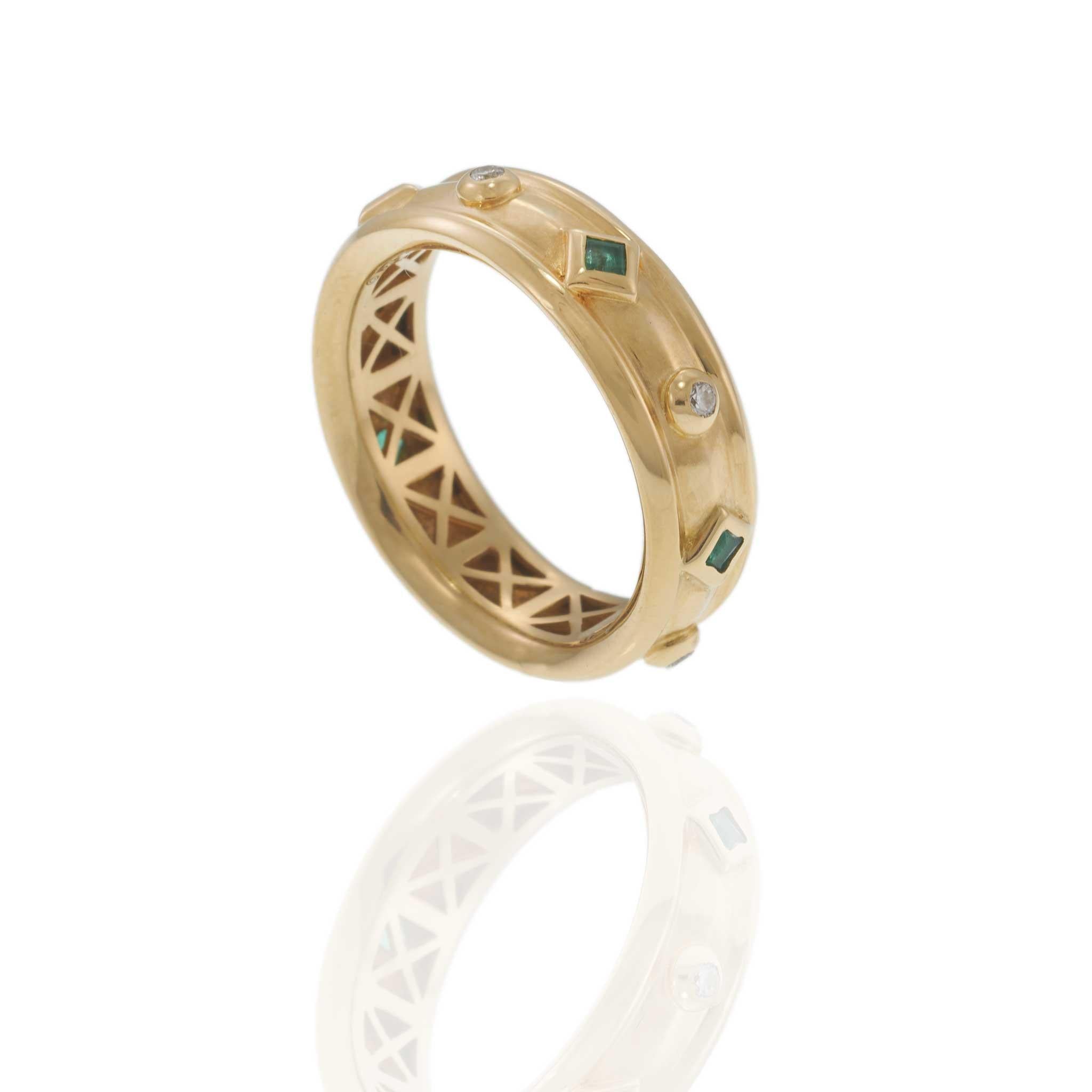 Estate 18KT Yellow Gold David Yurman Modern Renaissance Emerald & Diamond Ring